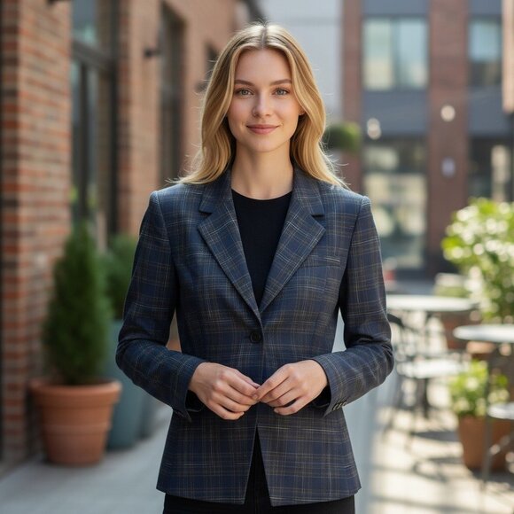 M.M. Lafleur Jackets & Blazers - M.M. Lafleur Virgin Wool Plaid Blazer – Navy/Gray, Size 10